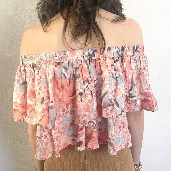 Jaase floral blouse Boho Chic off Shoulder tiered Crop Top size large - Picture 3 of 6